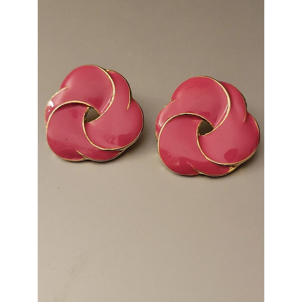Pink Enamel Flowered Stud Earrings